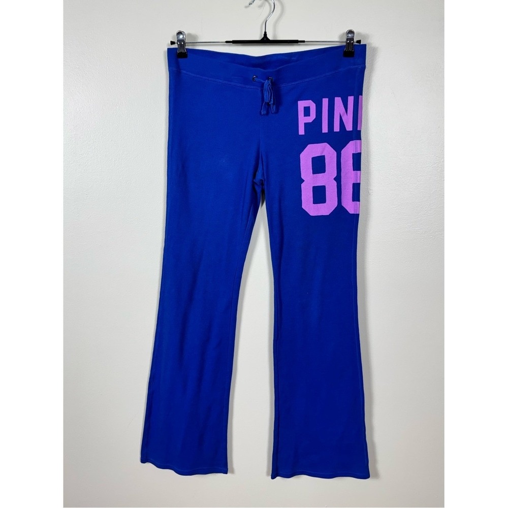 Y2K Pink Victorias Secret Wide Leg Flare Thermal Pants Large Logo Spell Out